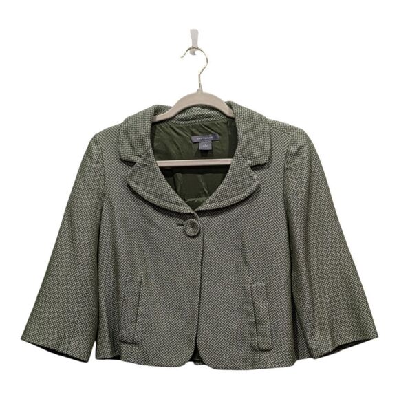 Ann Taylor Green Tweed 3/4 Sleeve Cropped Retro 60s Blazer Jacket, 4 - Picture 1 of 8